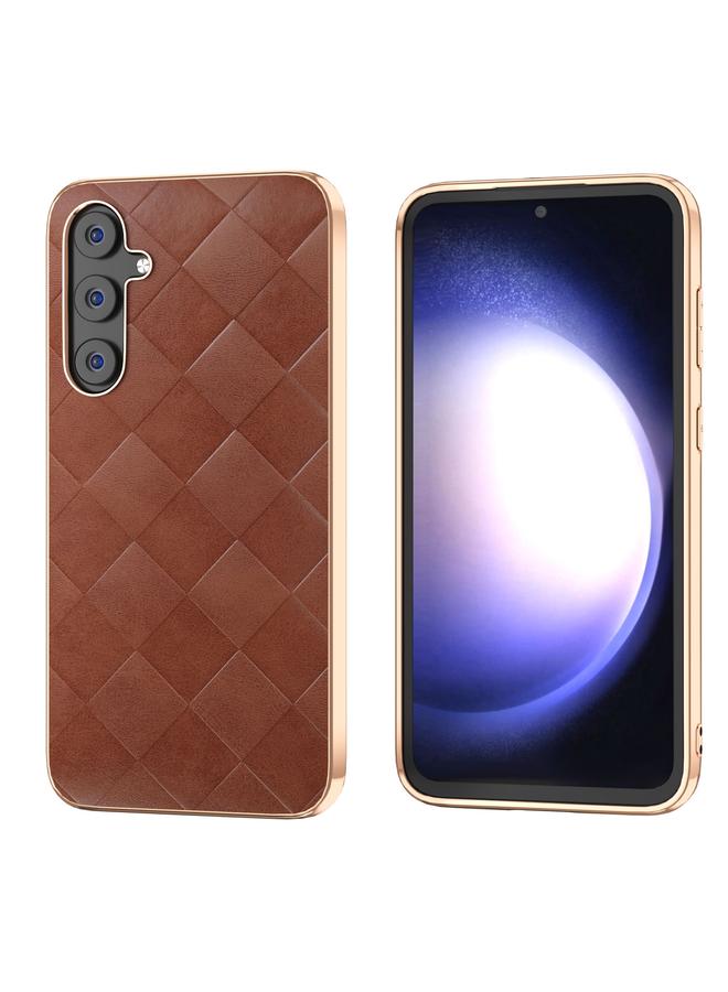 S-TOP Case For Samsung Galaxy S23 FE 5G Nano Plating Weave Plaid Texture PU Phone Case - Image 1