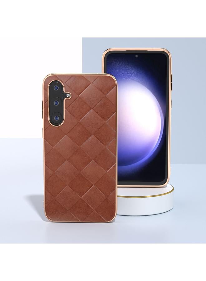 S-TOP Case For Samsung Galaxy S23 FE 5G Nano Plating Weave Plaid Texture PU Phone Case - Image 4