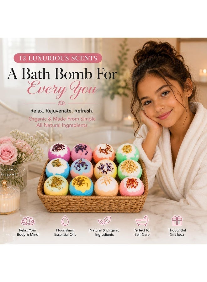 12 Pcs Dried Flower Aromatherapy Bath Bombs, Organic Skin-nourishing Bath Fizzers, Luxury Spa Self-care Gift for Women, Mother's Day Birthday Holiday Presents - Image 4