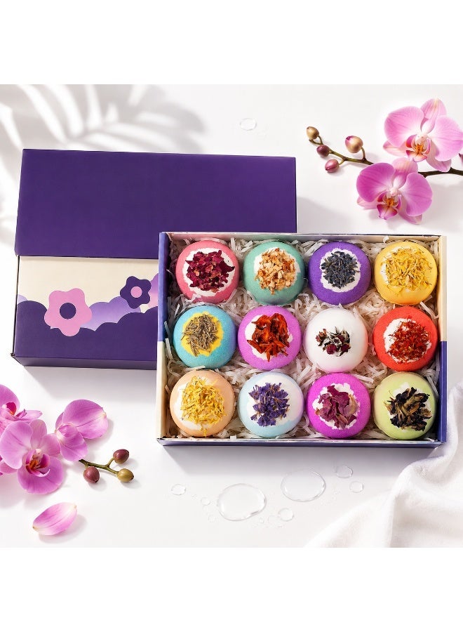 12 Pcs Dried Flower Aromatherapy Bath Bombs, Organic Skin-nourishing Bath Fizzers, Luxury Spa Self-care Gift for Women, Mother's Day Birthday Holiday Presents - Image 1