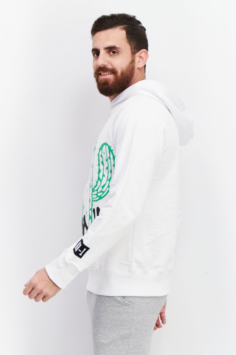 KA-1 Men Hooded Graphic Print Long Sleeves Sweater, White - Image 3