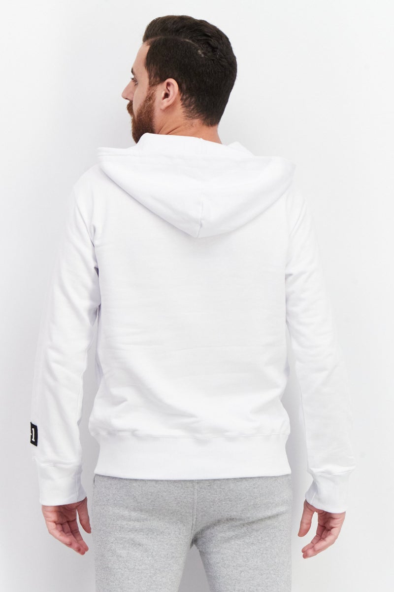 KA-1 Men Hooded Graphic Print Long Sleeves Sweater, White - Image 4