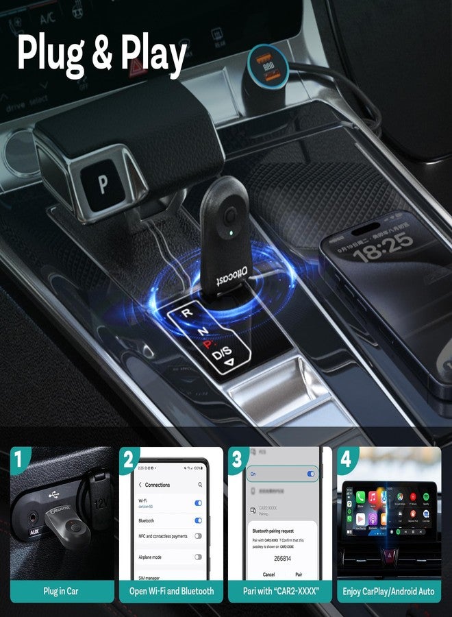 OTTOCAST Mini Dongle Wireless CarPlay Adapter for iPhone & Android Auto Adapter 2-in-1 Convert Wired to Wireless Apple Car Play, Plug & Play, USB-C, Low Latency (2016+ Cars, iOS 10+/Android 11+) - Image 5