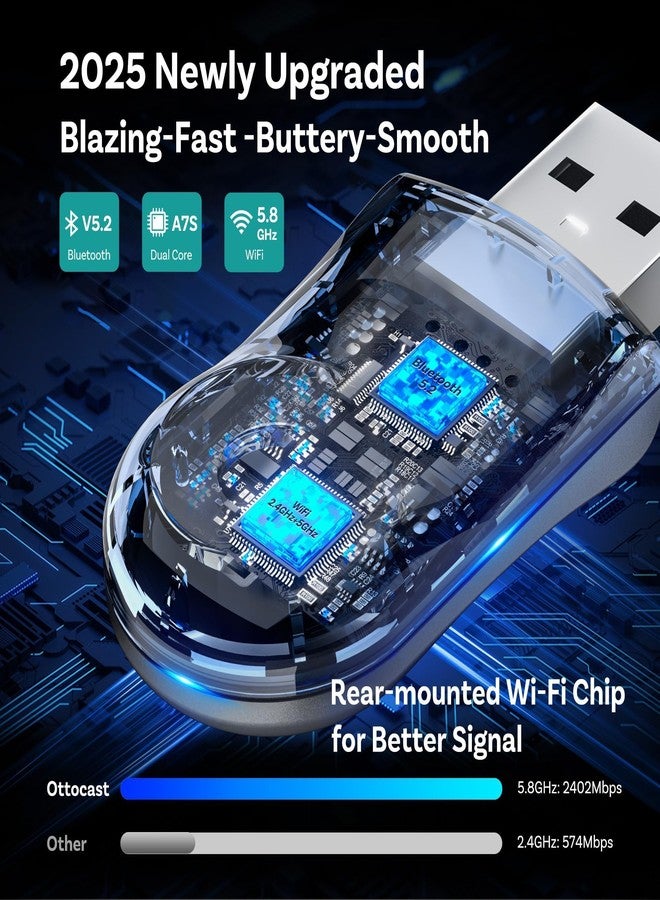 OTTOCAST Mini Dongle Wireless CarPlay Adapter for iPhone & Android Auto Adapter 2-in-1 Convert Wired to Wireless Apple Car Play, Plug & Play, USB-C, Low Latency (2016+ Cars, iOS 10+/Android 11+) - Image 3
