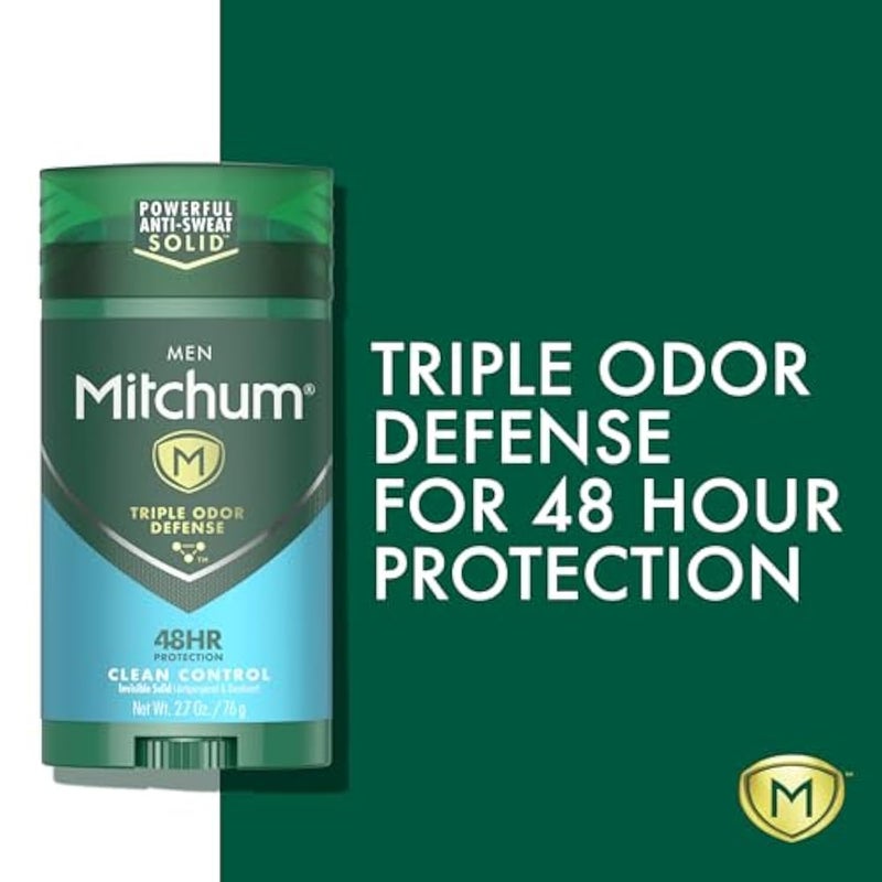 Mitchum Antiperspirant Deodorant Stick for Men, Triple Odor Defense Invisible Solid, 48 Hr Protection, Dermatologist Tested, Clean Control, 2.7 oz - Image 4