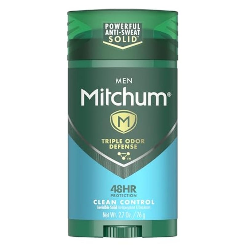 Mitchum Antiperspirant Deodorant Stick for Men, Triple Odor Defense Invisible Solid, 48 Hr Protection, Dermatologist Tested, Clean Control, 2.7 oz - Image 1