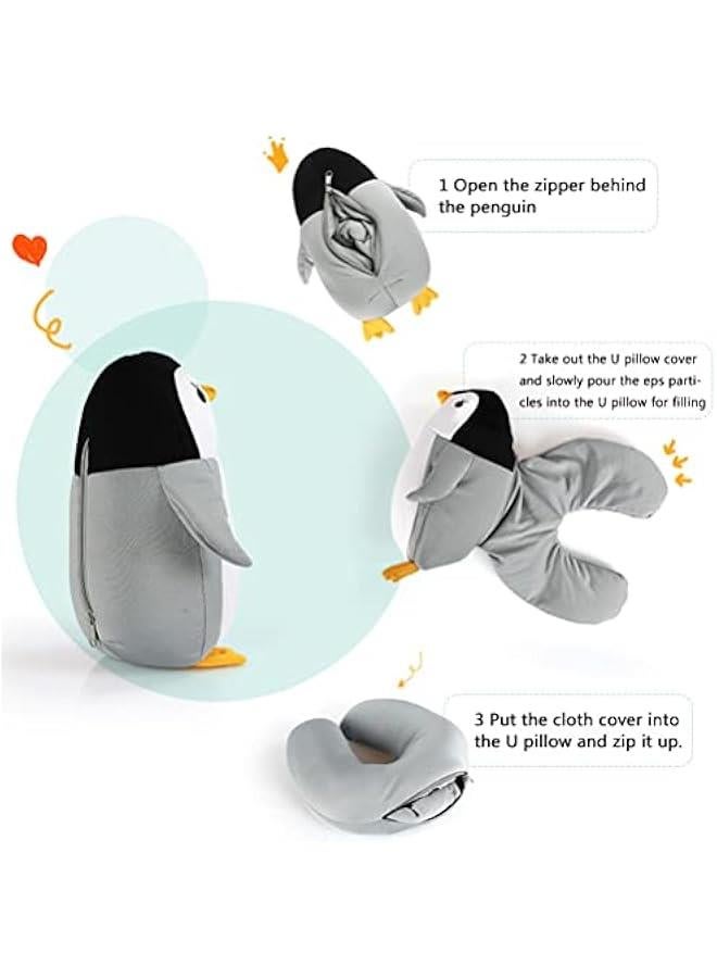 Travel Pillow, 2 in 1 Reversible Neck Pillow, Cute Penguin U Shape Pillow Neck Support Pillow for Traveling, Sleeping, Car, Home, Office(Black)  - Image 4