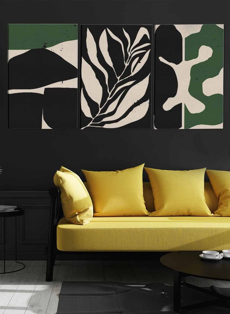 LOWHA Set Of 3 Framed Canvas Wall Arts Stretched Over Wooden Frame Leaves Abstract Paintings For Home Living Room Office Decor - Image 3