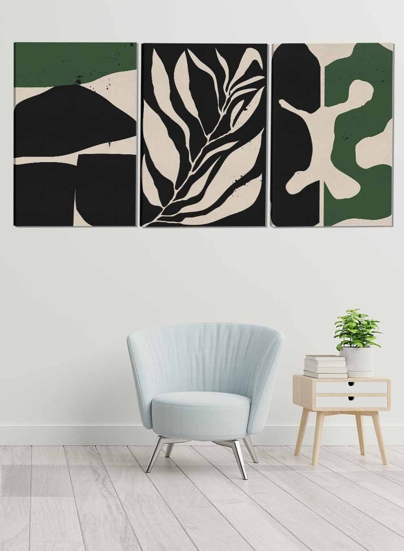 LOWHA Set Of 3 Framed Canvas Wall Arts Stretched Over Wooden Frame Leaves Abstract Paintings For Home Living Room Office Decor - Image 1
