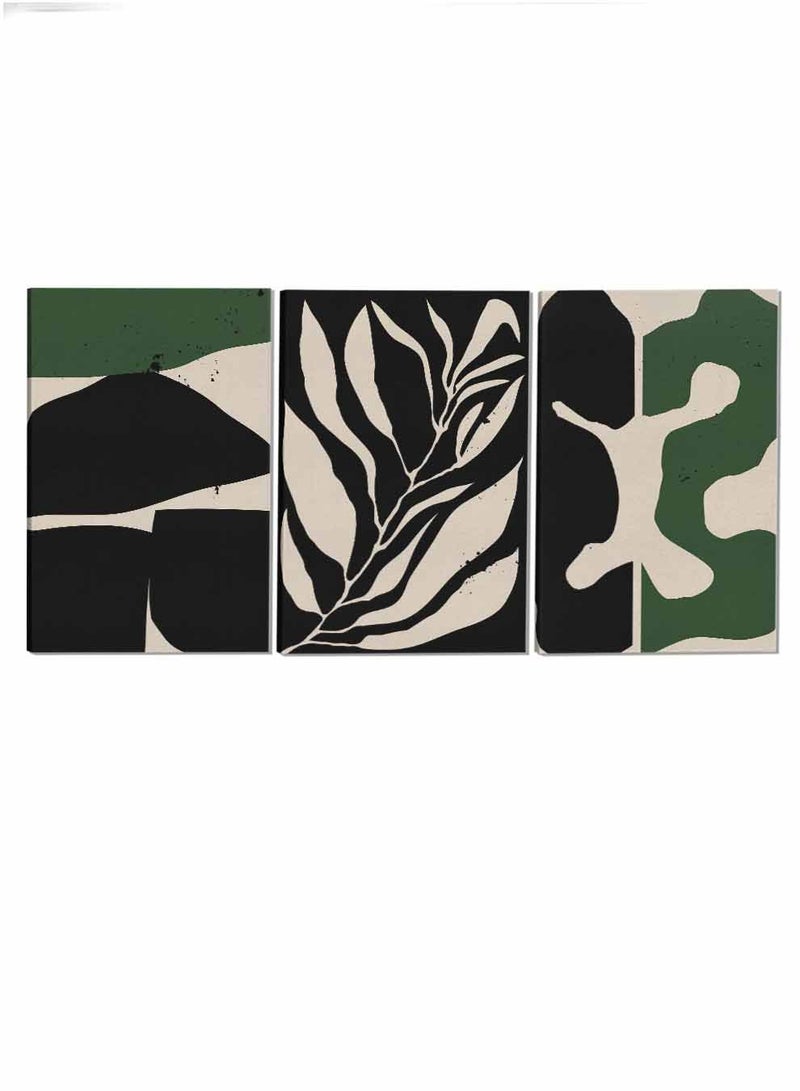 LOWHA Set Of 3 Framed Canvas Wall Arts Stretched Over Wooden Frame Leaves Abstract Paintings For Home Living Room Office Decor - Image 4