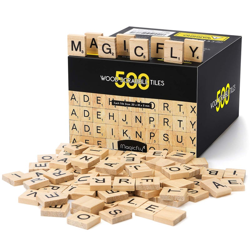 Magicfly 500 Pieces Letter Tiles Wooden Scrabble Tiles for Crafts AZ Capital Wood Letters for Crafts SpellingScrabble Crossword Game - Image 2