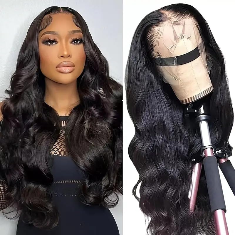HANSAMU Body Wave Lace Front Human Hair Wigs Transparent Lace Frontal Wigs for Black Women Glueless Wigs (Natural Color 30 Inch) - Image 1