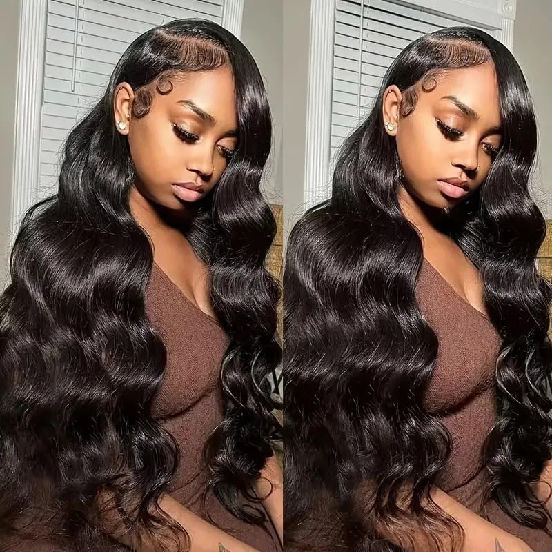 HANSAMU Body Wave Lace Front Human Hair Wigs Transparent Lace Frontal Wigs for Black Women Glueless Wigs (Natural Color 30 Inch) - Image 5
