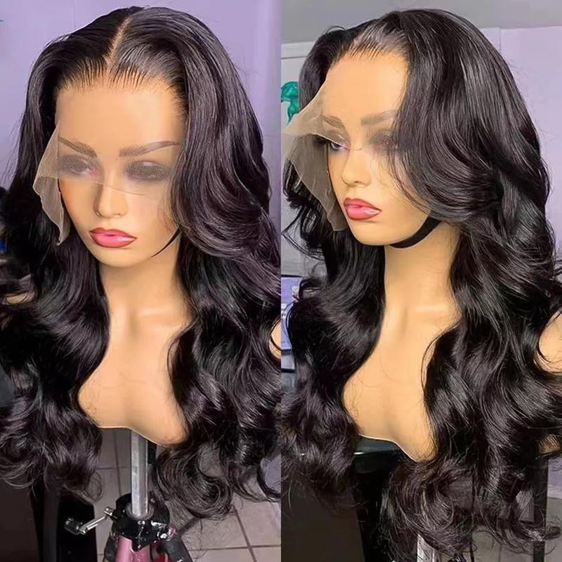 HANSAMU Body Wave Lace Front Human Hair Wigs Transparent Lace Frontal Wigs for Black Women Glueless Wigs (Natural Color 30 Inch) - Image 2