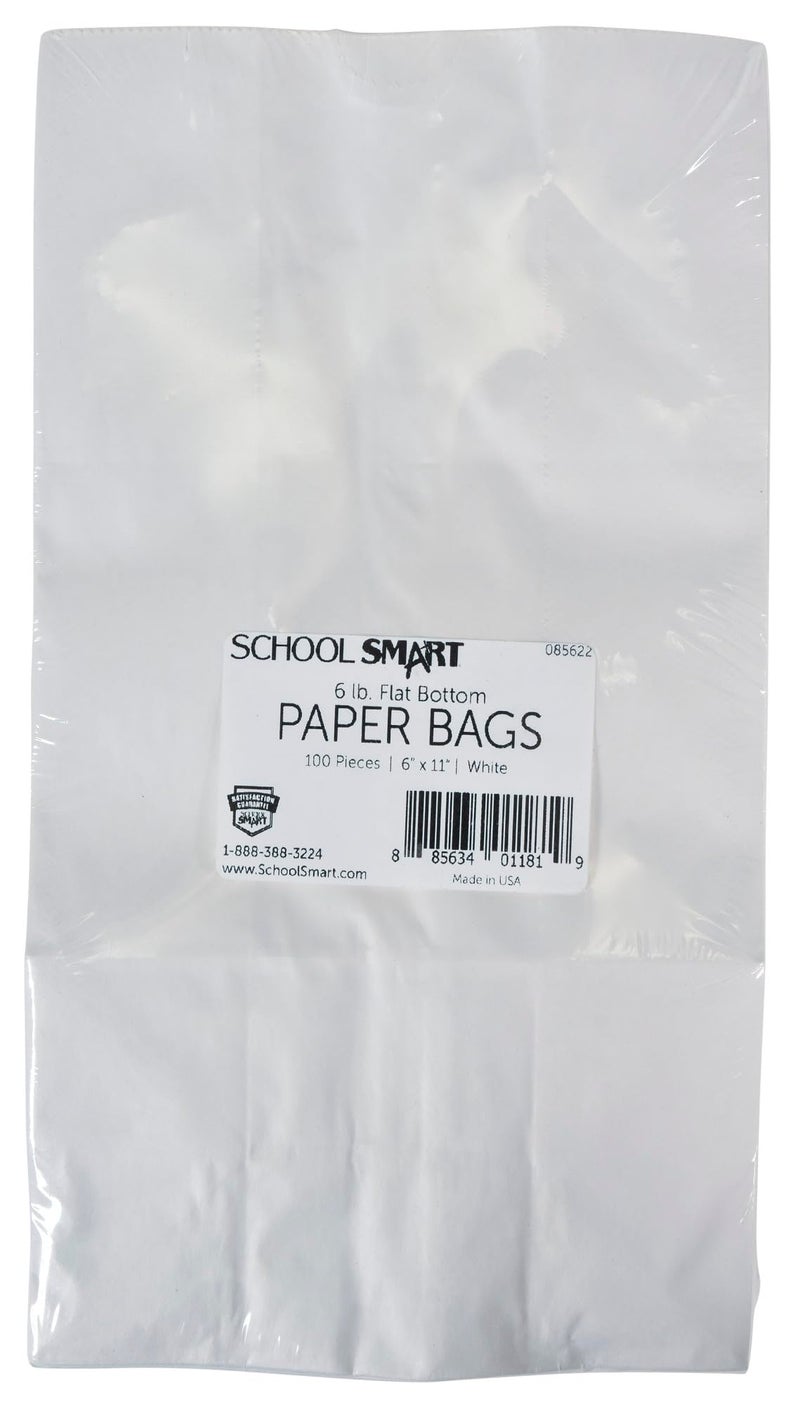 School Smart Pavilia Flat Bottom Paper Bags - 6 x 11 - Pack of 100 - White - Image 3