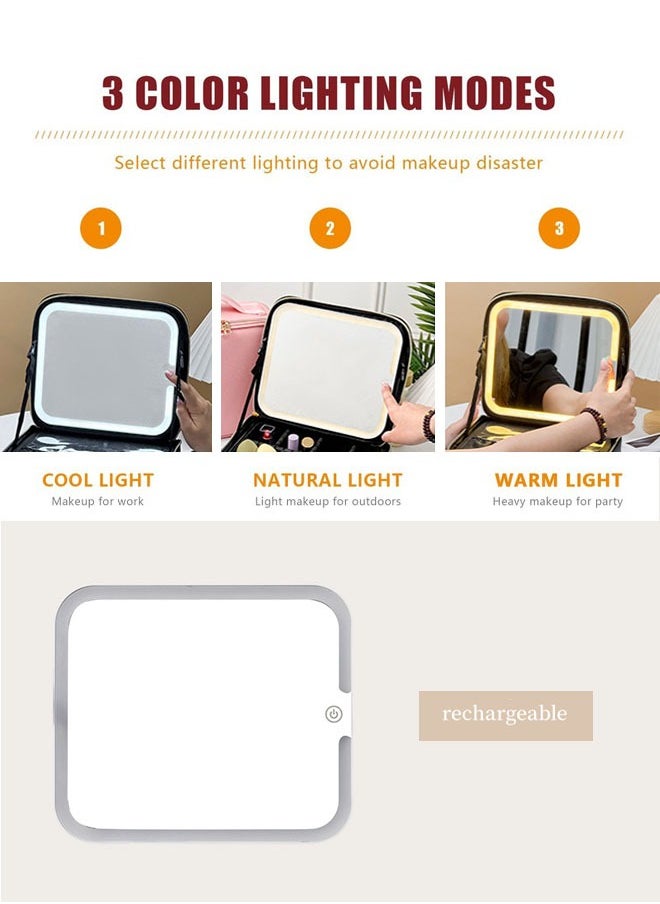 Generic Makeup Bag with LED Lighting and Removable 10x Magnifying Mirror, Makeup Bag Organizer with Adjustable Dividers  - Image 4