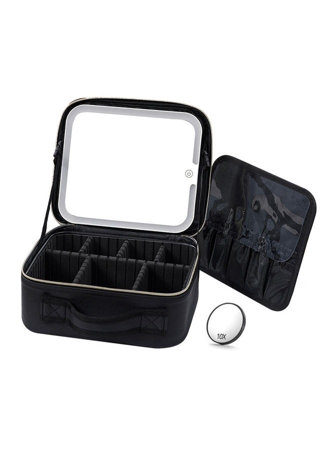 Generic Makeup Bag with LED Lighting and Removable 10x Magnifying Mirror, Makeup Bag Organizer with Adjustable Dividers  - Image 1