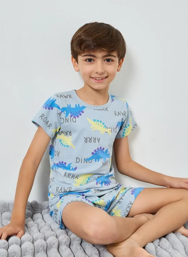 ستايلي طقم بيجاما من شورت وتيشيرت بطبعات