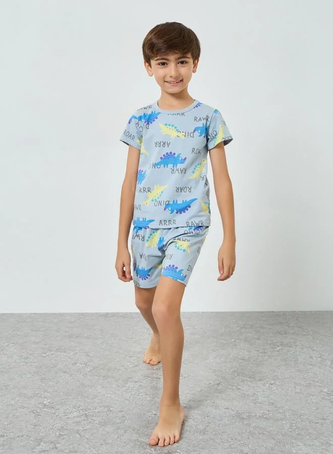 ستايلي طقم بيجاما من شورت وتيشيرت بطبعات