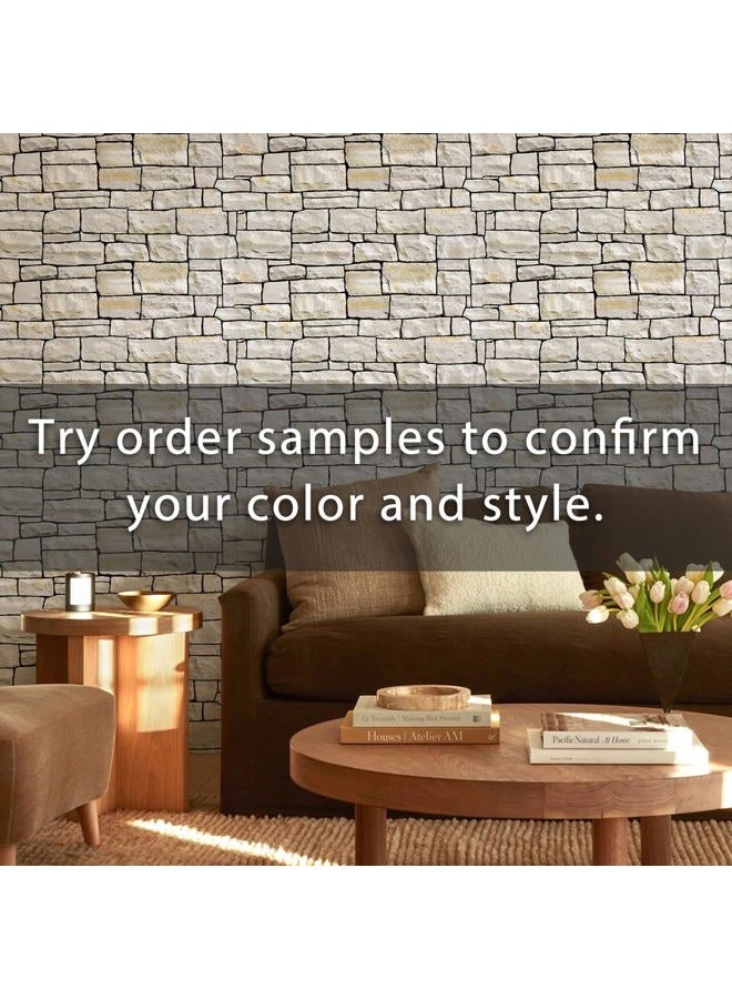 Commomy 12 pcs Faux Stone 3D Wall Panels Peel and Stick - 22.8" x 11.8" Thin & UrltraLight Stone Textured Wall Panel for Interior Tile Kitchen, Bedroom,Living Room,TV Background,RV - Image 2