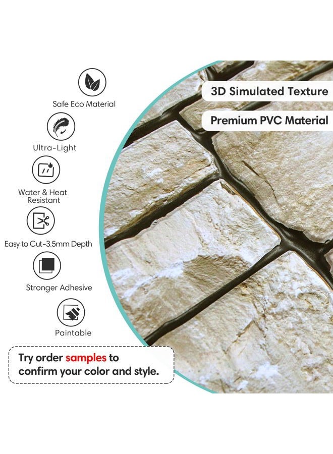 Commomy 12 pcs Faux Stone 3D Wall Panels Peel and Stick - 22.8" x 11.8" Thin & UrltraLight Stone Textured Wall Panel for Interior Tile Kitchen, Bedroom,Living Room,TV Background,RV - Image 3