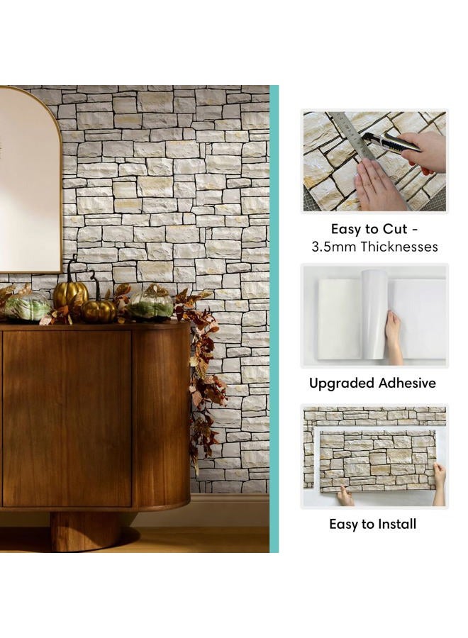 Commomy 12 pcs Faux Stone 3D Wall Panels Peel and Stick - 22.8" x 11.8" Thin & UrltraLight Stone Textured Wall Panel for Interior Tile Kitchen, Bedroom,Living Room,TV Background,RV - Image 4