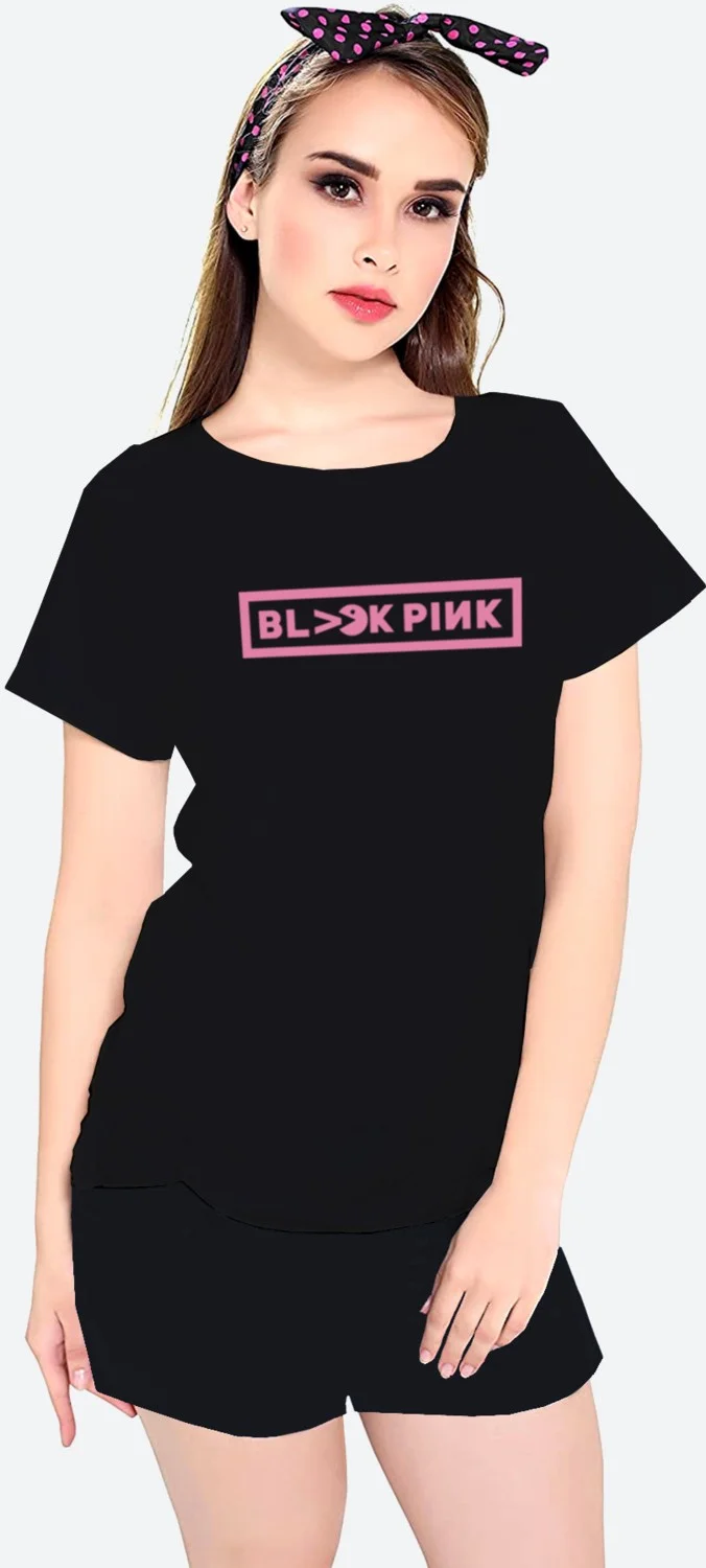 Rock&Roll Blackpink Pac Black Short Sleeve Women's Shorts Set