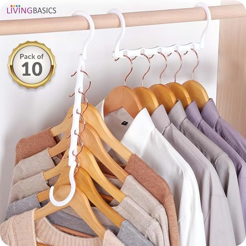 LivingBasics 5 in 1 Magic Hanger for Wardrobe/Magic Foldable Space Saving Clothes Hanger/Closet Space Savings (Pack of 10, White) - Image 2