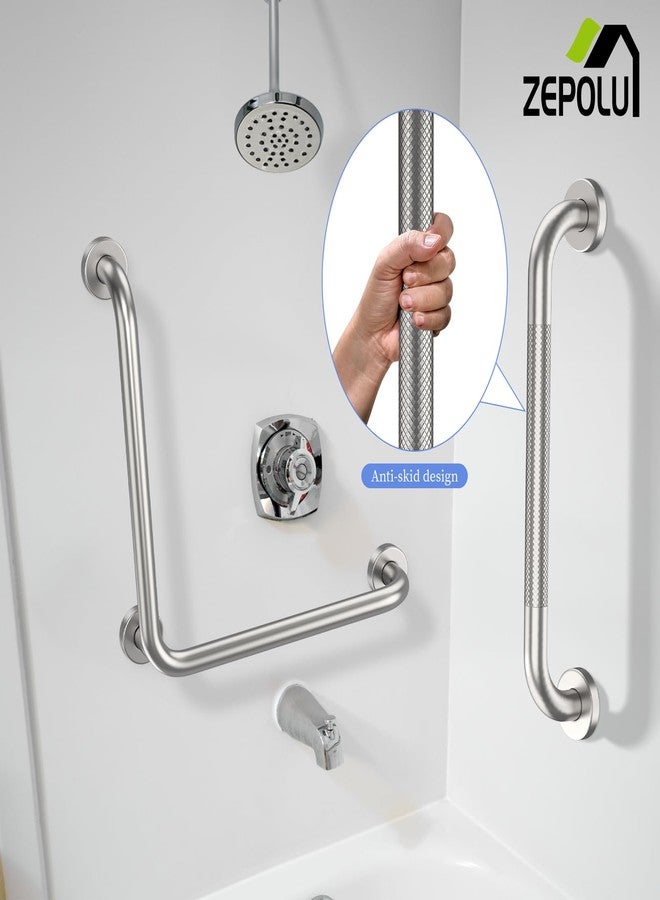 Zepolu Brushed Nickel Angled Grab Bar 16 Inch, Zepolu Stainless Steel L-Shaped Safety Grab Rail, Bathroom Mobility Aid Handrail, Wall Mounted Balance Support Assist Shower Handle for Senior Elderly Handicap - Image 3