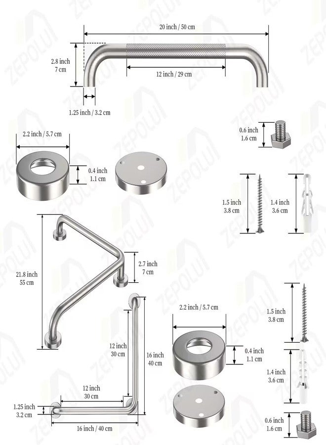 Zepolu Brushed Nickel Angled Grab Bar 16 Inch, Zepolu Stainless Steel L-Shaped Safety Grab Rail, Bathroom Mobility Aid Handrail, Wall Mounted Balance Support Assist Shower Handle for Senior Elderly Handicap - Image 2