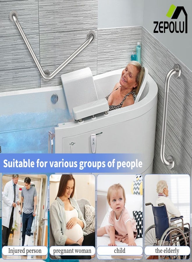 Zepolu Brushed Nickel Angled Grab Bar 16 Inch, Zepolu Stainless Steel L-Shaped Safety Grab Rail, Bathroom Mobility Aid Handrail, Wall Mounted Balance Support Assist Shower Handle for Senior Elderly Handicap - Image 4