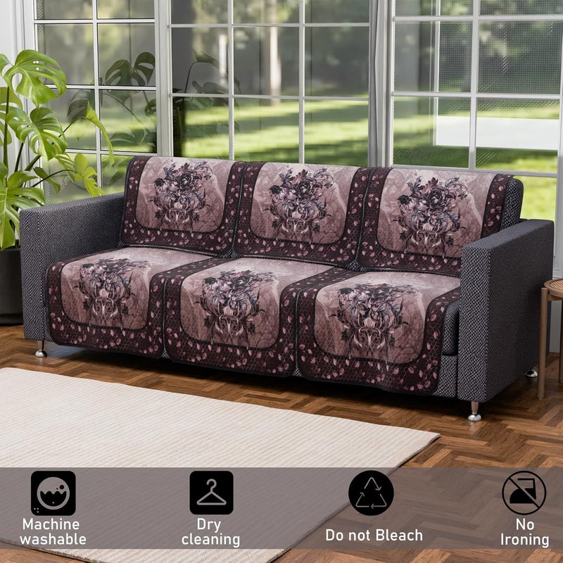 smiry Set of 10 Cotton AntiSkid Sofa Cover 5 Seater Set Washable Sofa Protector for Home Decor Offices Hotels Furniture Protection Everyday Use Digital Print Dark Light Brown - Image 4