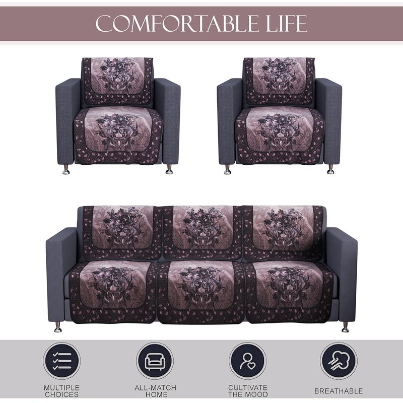 smiry Set of 10 Cotton AntiSkid Sofa Cover 5 Seater Set Washable Sofa Protector for Home Decor Offices Hotels Furniture Protection Everyday Use Digital Print Dark Light Brown - Image 5