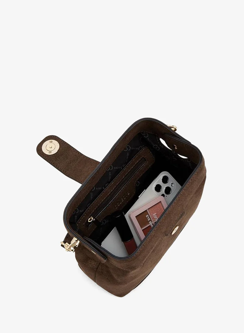 Celeste BROWN Colourblock Crossbody Bag With Adjustable Strap And Button Closure for Women | Best Price UAE