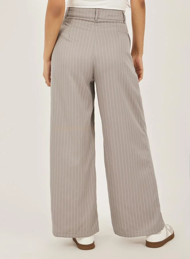 Styli Beige Striped Tailored Pants