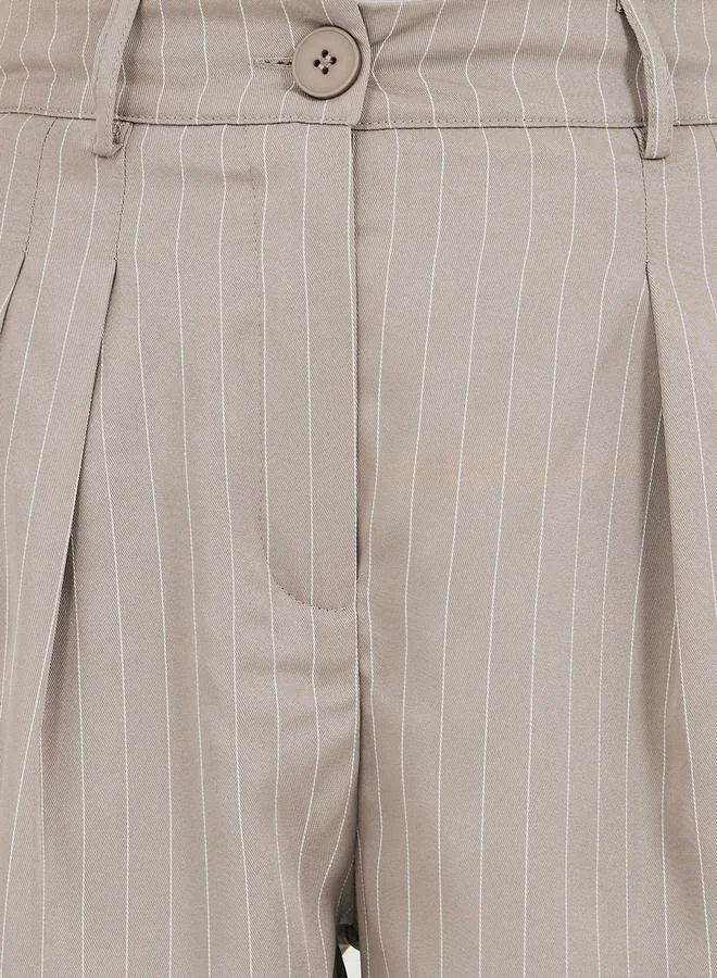 Styli Beige Striped Tailored Pants