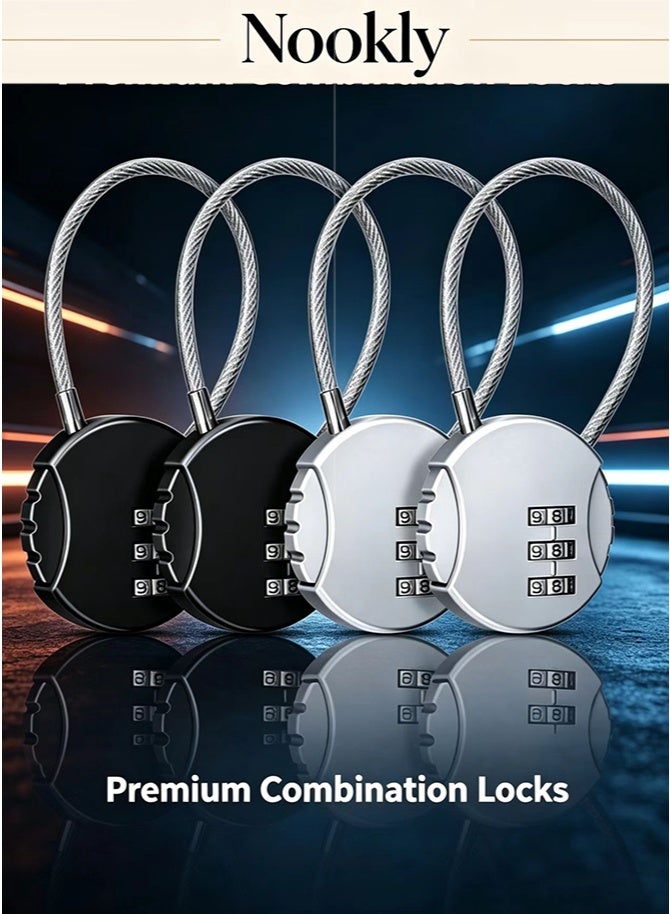 nookly 4 Pieces 3 Digit Combo Number Locks, Combination Locks Waterproof Travel Padlocks for School Gate Fence Cabinet Toolbox Suitcase Gym Hasp Storage (Black, Silver) - Image 1