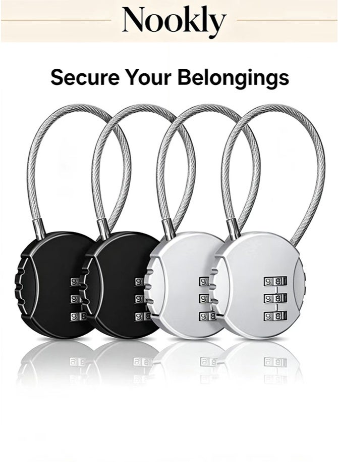 nookly 4 Pieces 3 Digit Combo Number Locks, Combination Locks Waterproof Travel Padlocks for School Gate Fence Cabinet Toolbox Suitcase Gym Hasp Storage (Black, Silver) - Image 2