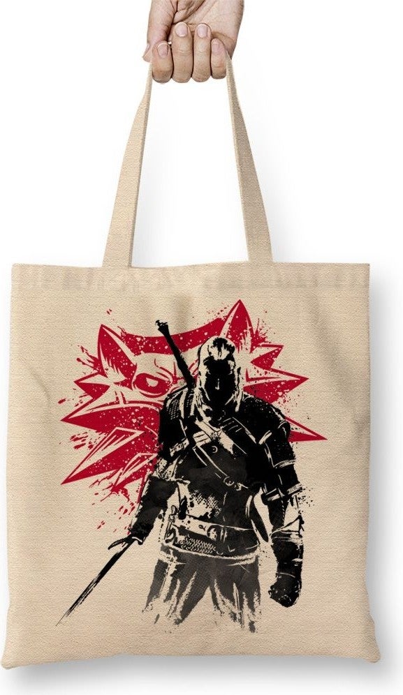 Baskı Dükkanı Print Shop The Witcher Wolf Silhouette Tote Bag Long Handle