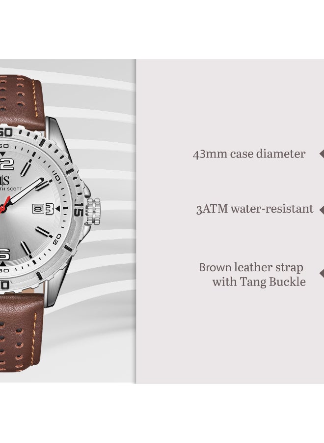 KENNETH SCOTT Men's Leather  Analog Watch K24022-SLDW - 43 mm  - Image 5