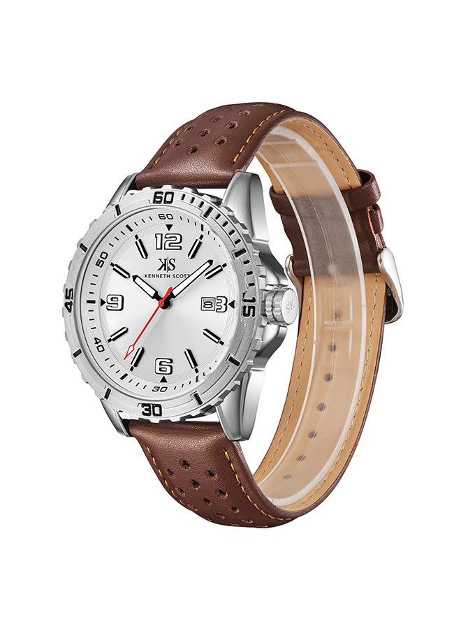 KENNETH SCOTT Men's Leather  Analog Watch K24022-SLDW - 43 mm  - Image 3