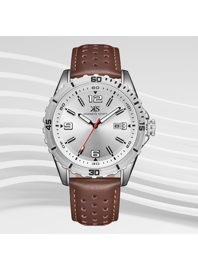 KENNETH SCOTT Men's Leather  Analog Watch K24022-SLDW - 43 mm  - Image 4