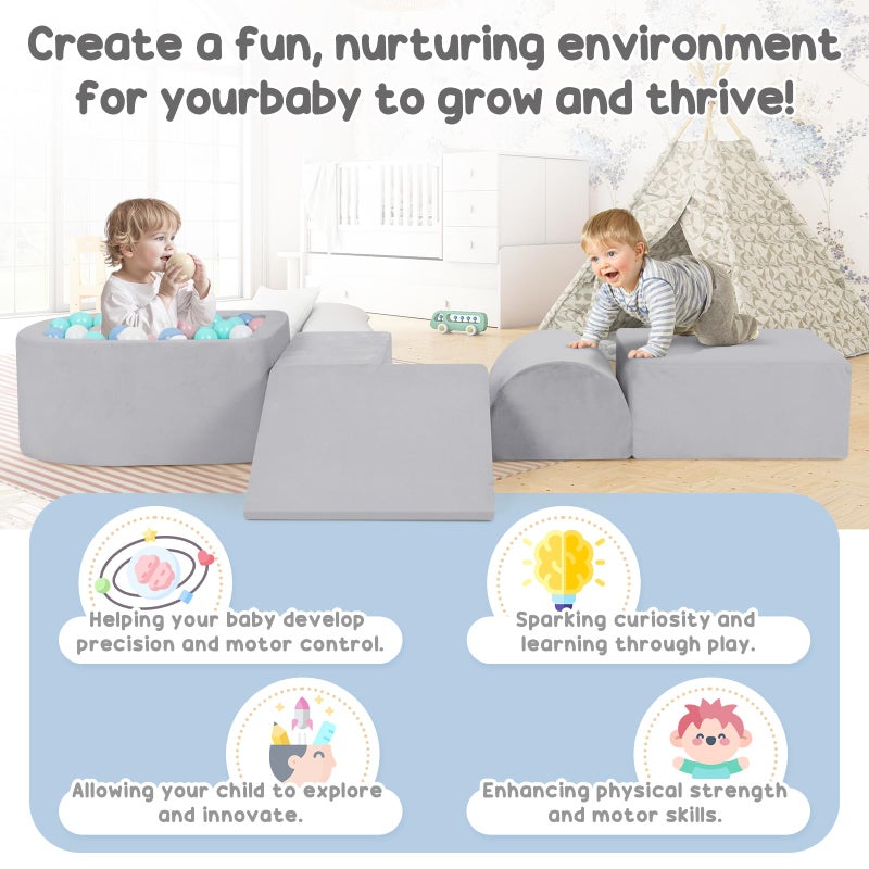 whiffee Foam Climbing Blocks for Toddlers 1-3, Toddler Climbing Toys Indoor, Climbing Toys for 1 Year Old, Kid Baby Climbing Blocks with Ball Pit, Soft Play Set Playground (Balls not Included) (Grey) - Image 3