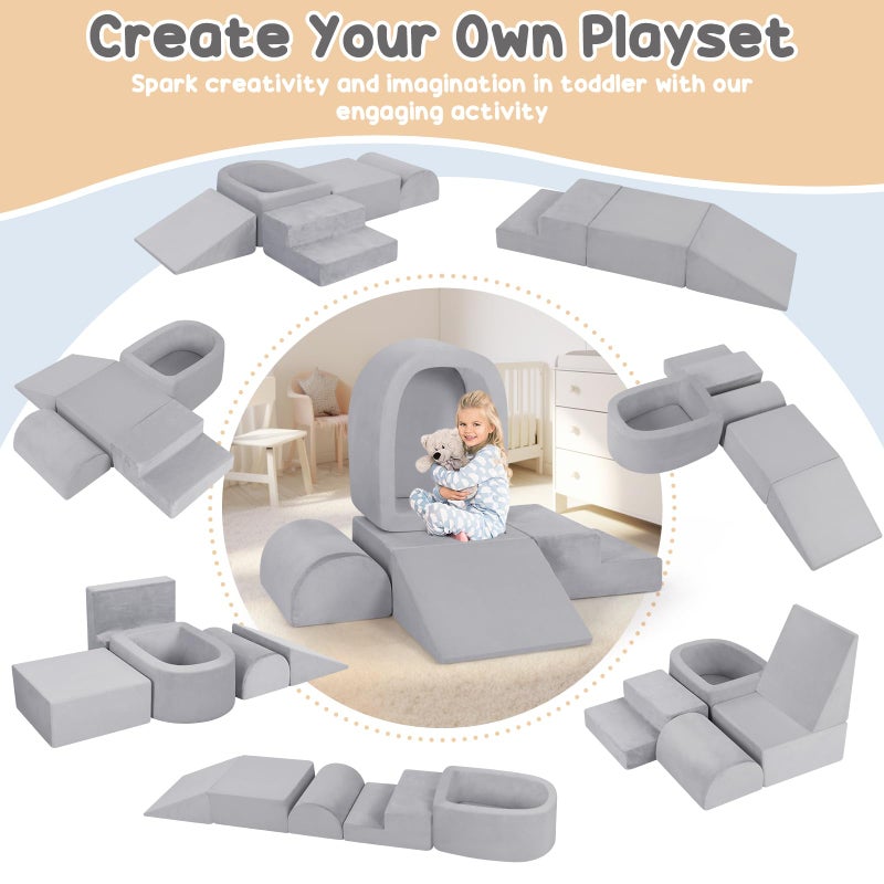 whiffee Foam Climbing Blocks for Toddlers 1-3, Toddler Climbing Toys Indoor, Climbing Toys for 1 Year Old, Kid Baby Climbing Blocks with Ball Pit, Soft Play Set Playground (Balls not Included) (Grey) - Image 2