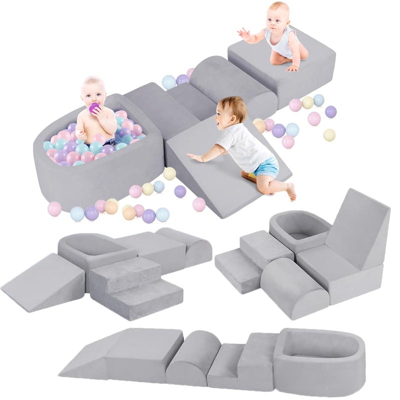 whiffee Foam Climbing Blocks for Toddlers 1-3, Toddler Climbing Toys Indoor, Climbing Toys for 1 Year Old, Kid Baby Climbing Blocks with Ball Pit, Soft Play Set Playground (Balls not Included) (Grey) - Image 1