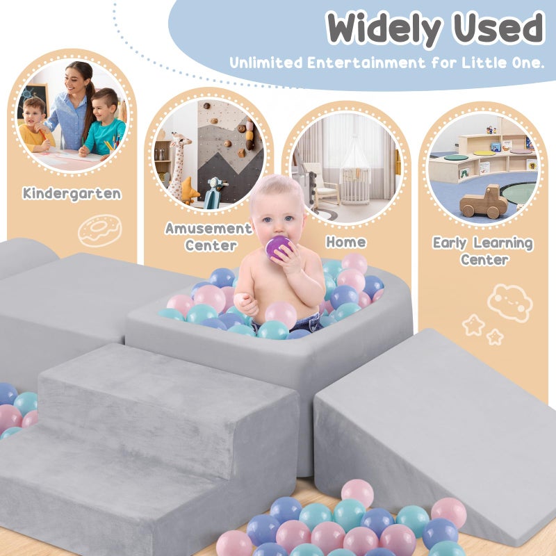 whiffee Foam Climbing Blocks for Toddlers 1-3, Toddler Climbing Toys Indoor, Climbing Toys for 1 Year Old, Kid Baby Climbing Blocks with Ball Pit, Soft Play Set Playground (Balls not Included) (Grey) - Image 5
