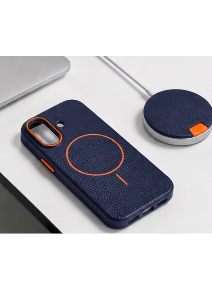 Premium magnetic protective case for iPhone 16 , MagSafe compatible, made of high-quality synthetic leather with a litchi texture and microfiber lining to protect the camera and corners. - Image 1