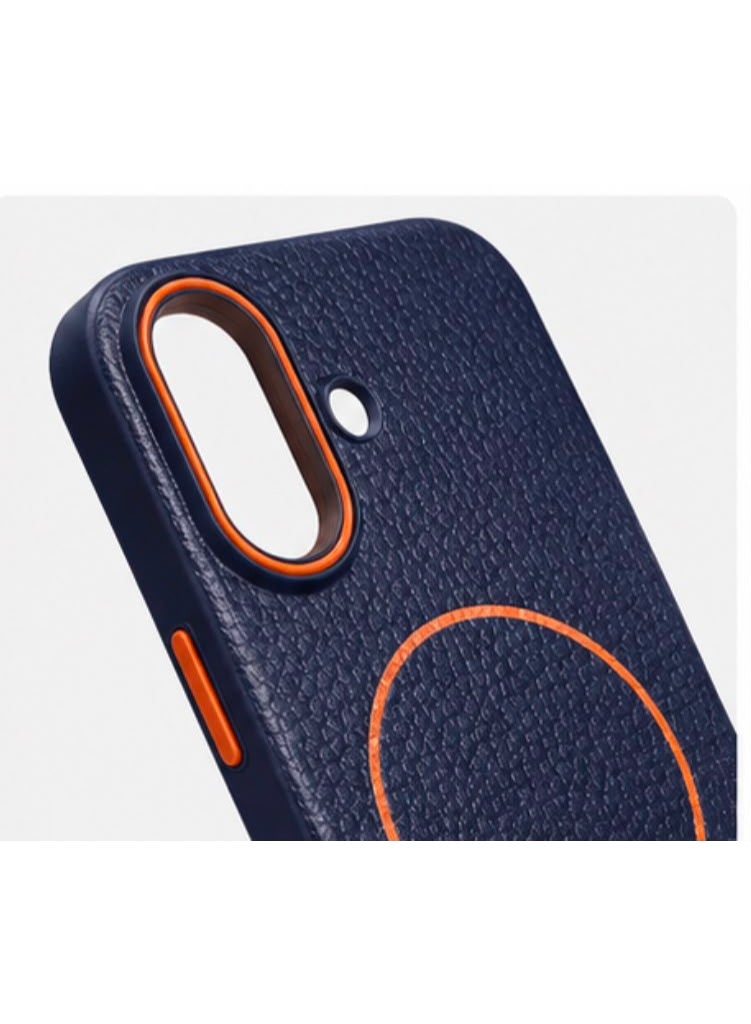 Premium magnetic protective case for iPhone 16 , MagSafe compatible, made of high-quality synthetic leather with a litchi texture and microfiber lining to protect the camera and corners. - Image 3