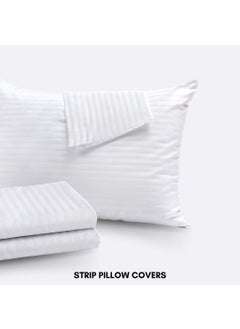 ACKROSS Ackross 200 TC Cotton Pillow Covers for Hotel Guest House BB20 X 30 inch 2 White Striped  - Image 2