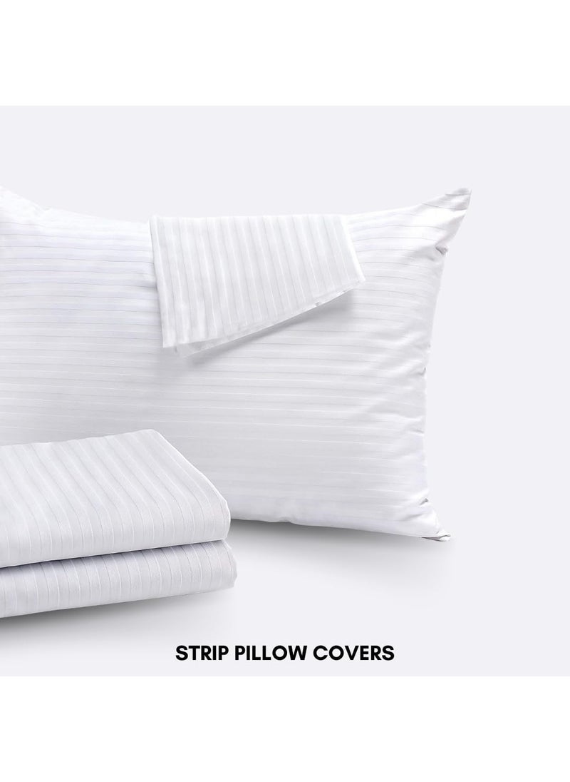 ACKROSS Ackross 200 TC Cotton Pillow Covers for Hotel Guest House BB20 X 30 inch 2 White Striped  - Image 2